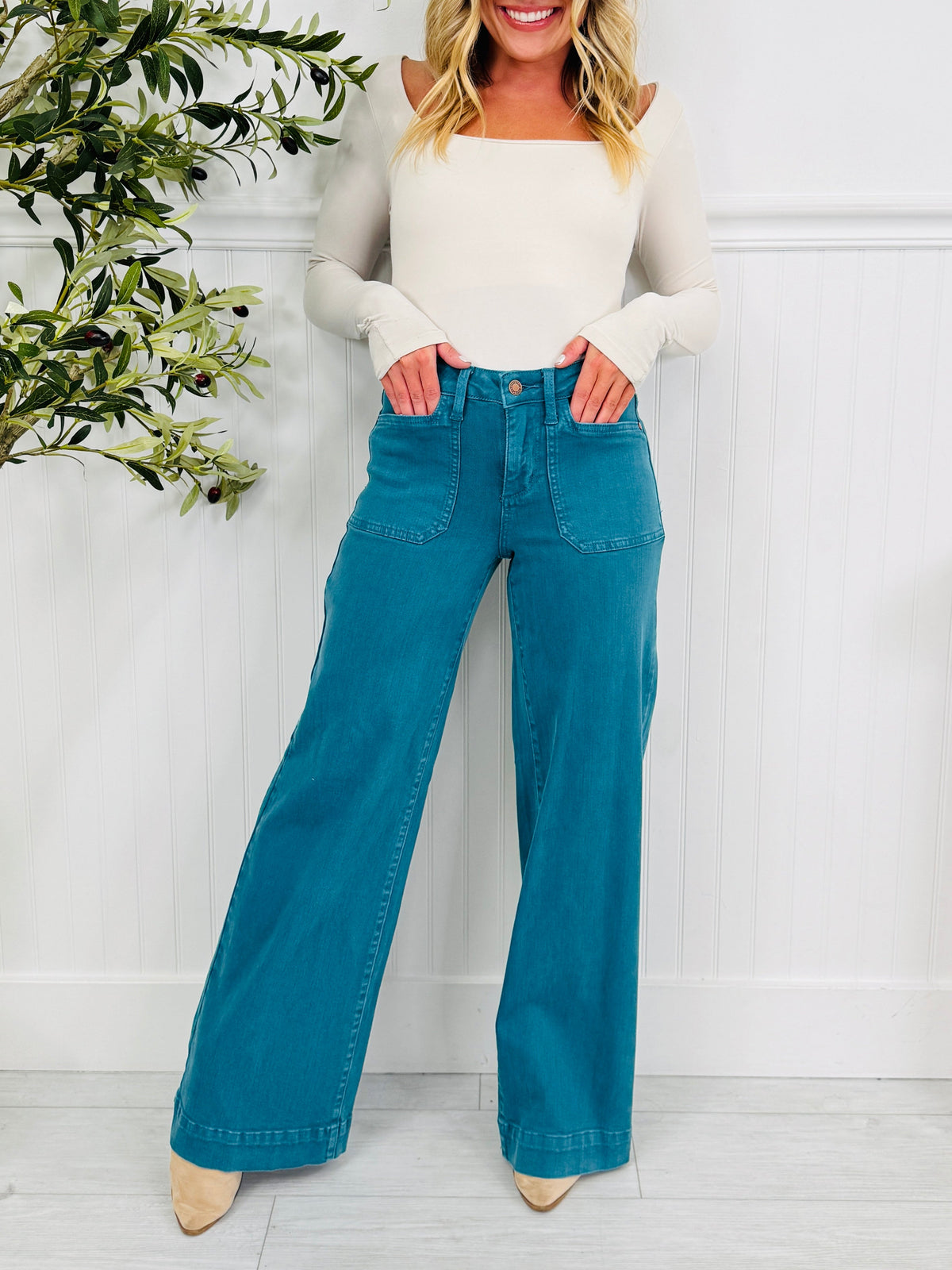 Deep Waters Wide Leg Utility Jeans
