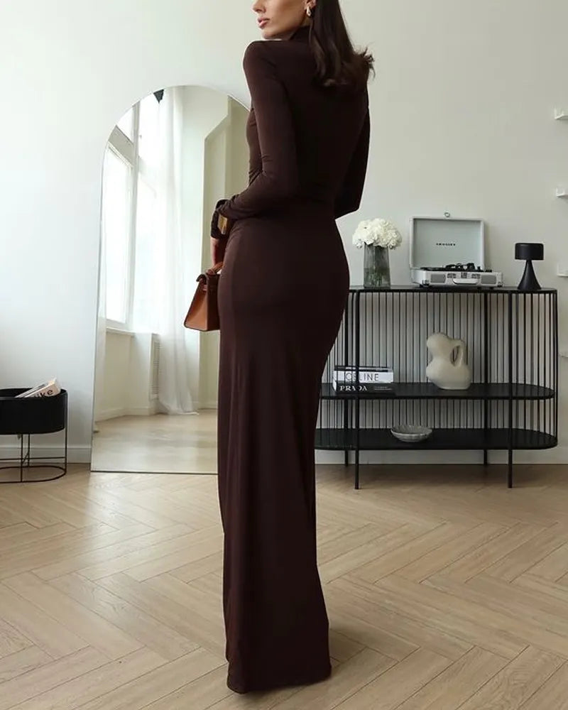 Elegant High-necked Split Dress