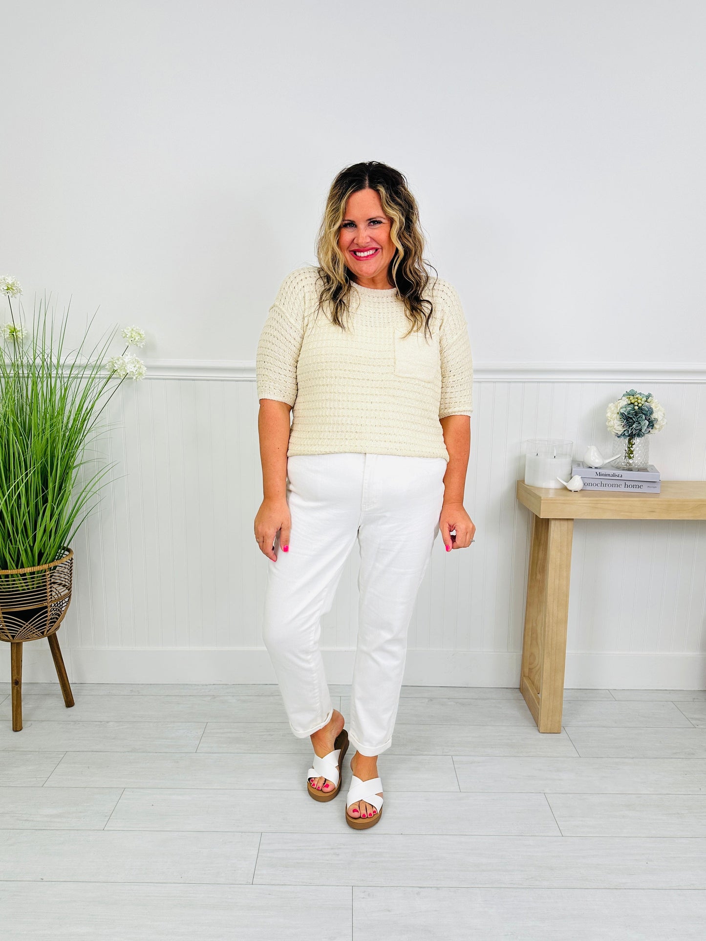 Perfect Match White Double Cuff Boyfriend Jeans in Reg/Curvy