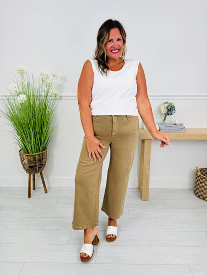 Khaki Crush Ankle Wide Jeans