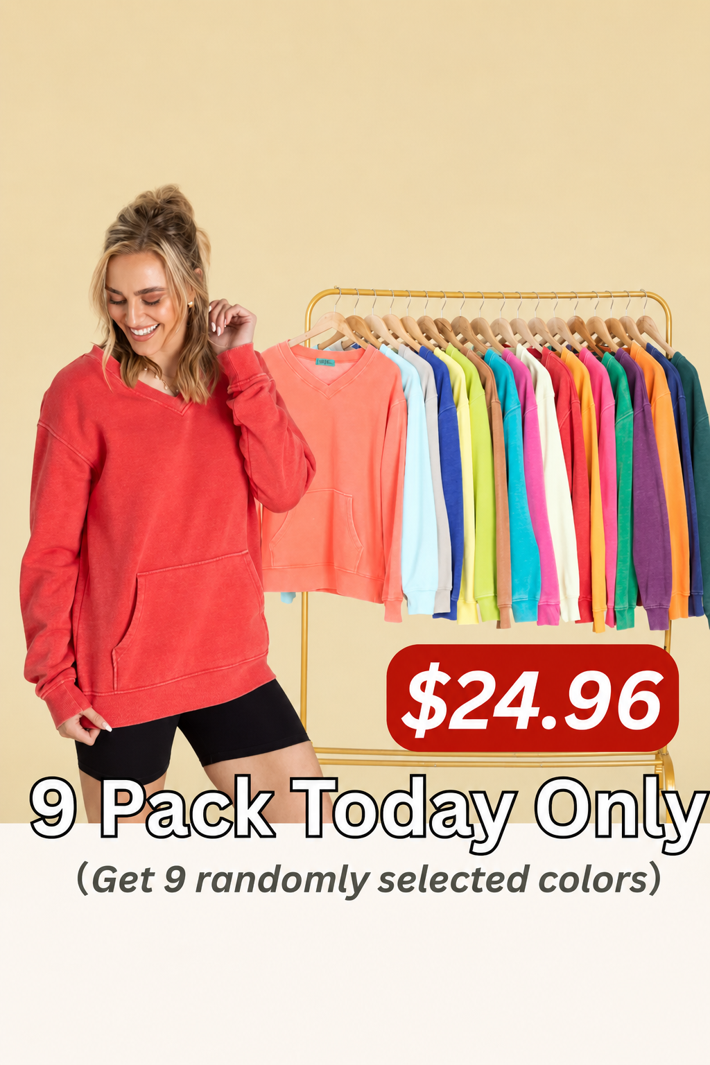 🔥 LIMITED TIME DEAL-Cozy Pigment Dyed V-Neck Sweatshirts