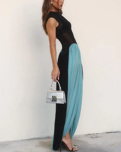 Contrast color sleeveless slim sexy dress