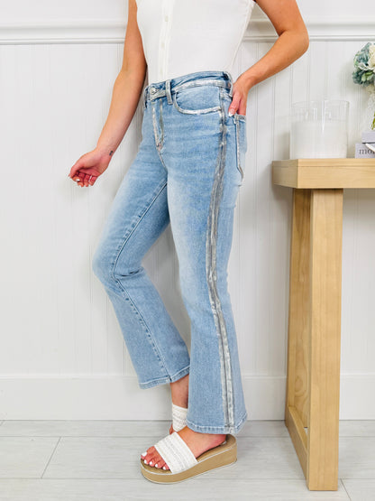 Metallic Moment Kick Flare Jeans