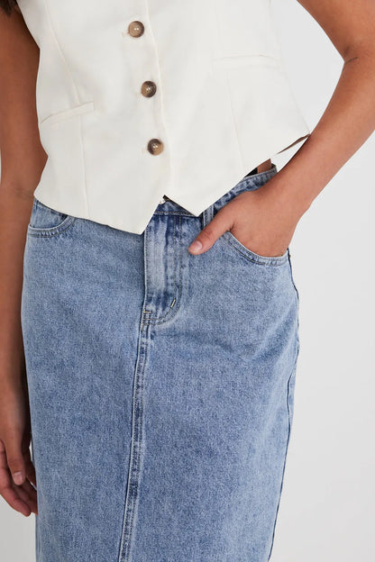 Vintage Blue Denim Midi Skirt
