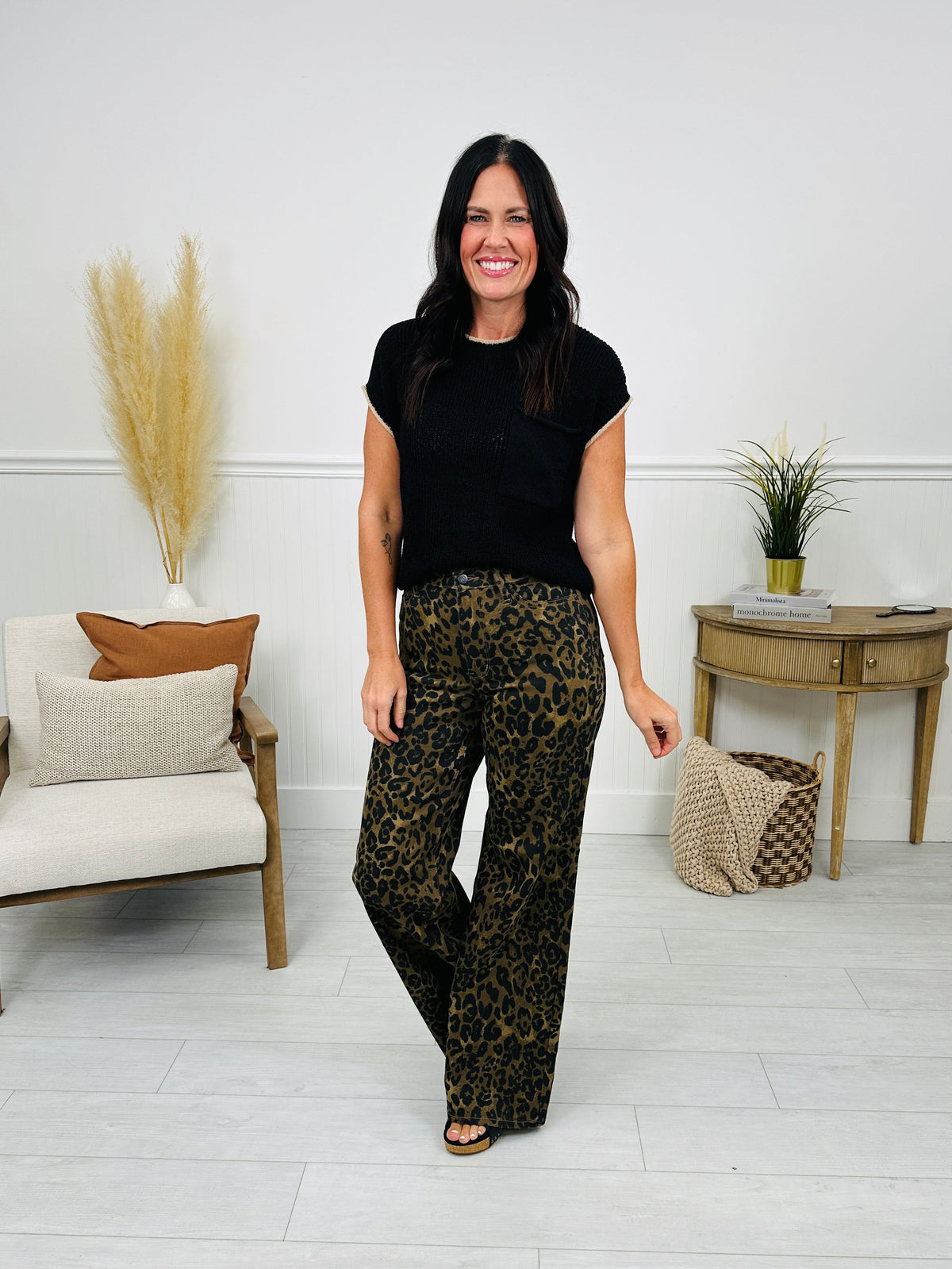 Walk On The Wild Side Retro Wide Leg Leopard Jeans