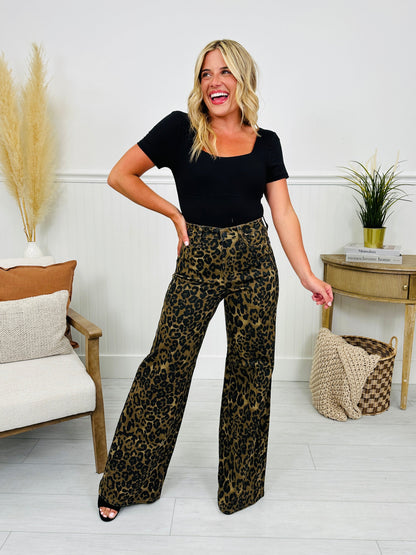 Walk On The Wild Side Retro Wide Leg Leopard Jeans