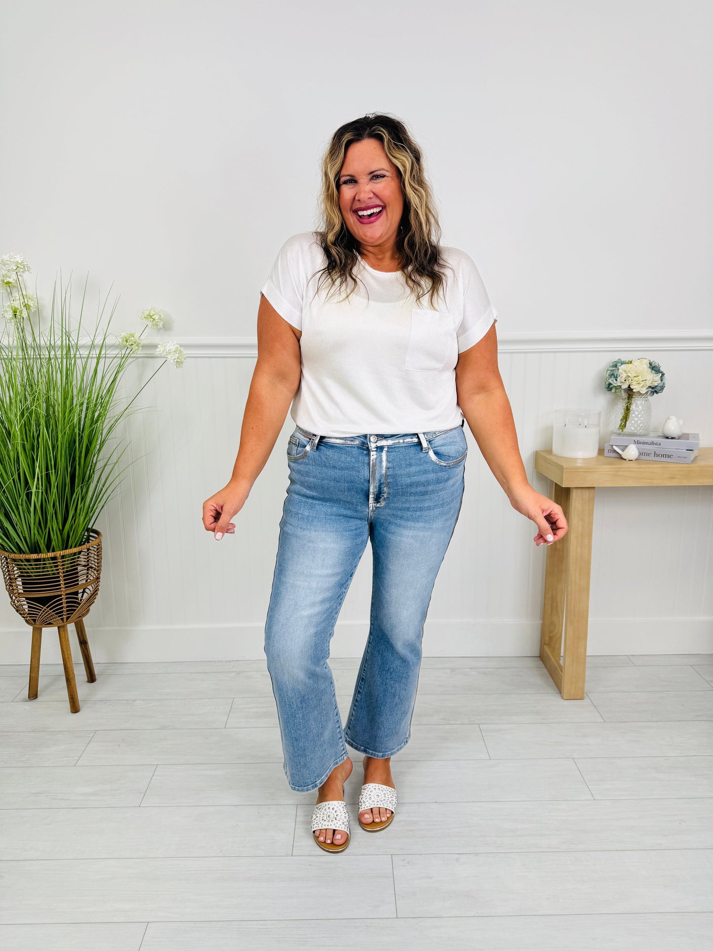 Metallic Moment Kick Flare Jeans