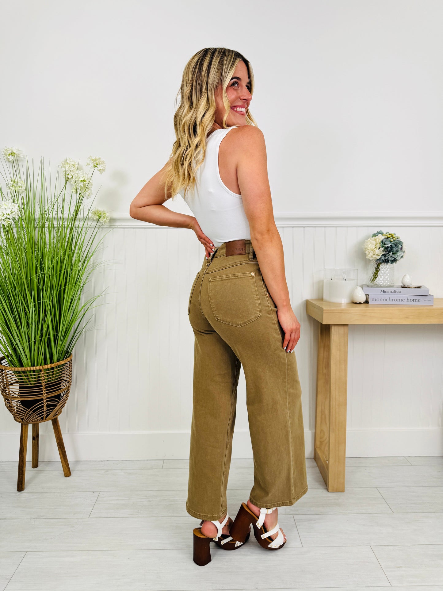 Khaki Crush Ankle Wide Jeans