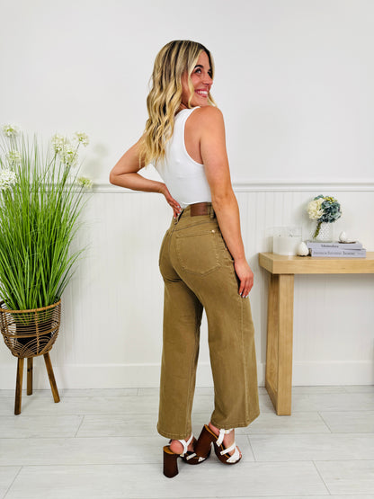 Khaki Crush Ankle Wide Jeans