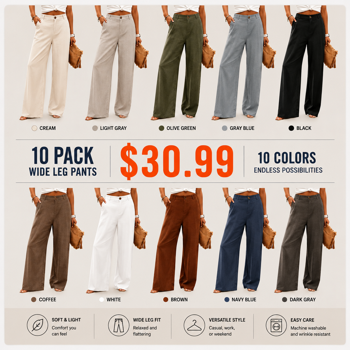 ⚡LAST 2 DAYS⚡- Women’s Casual High Waist Linen Wide Leg Trousers