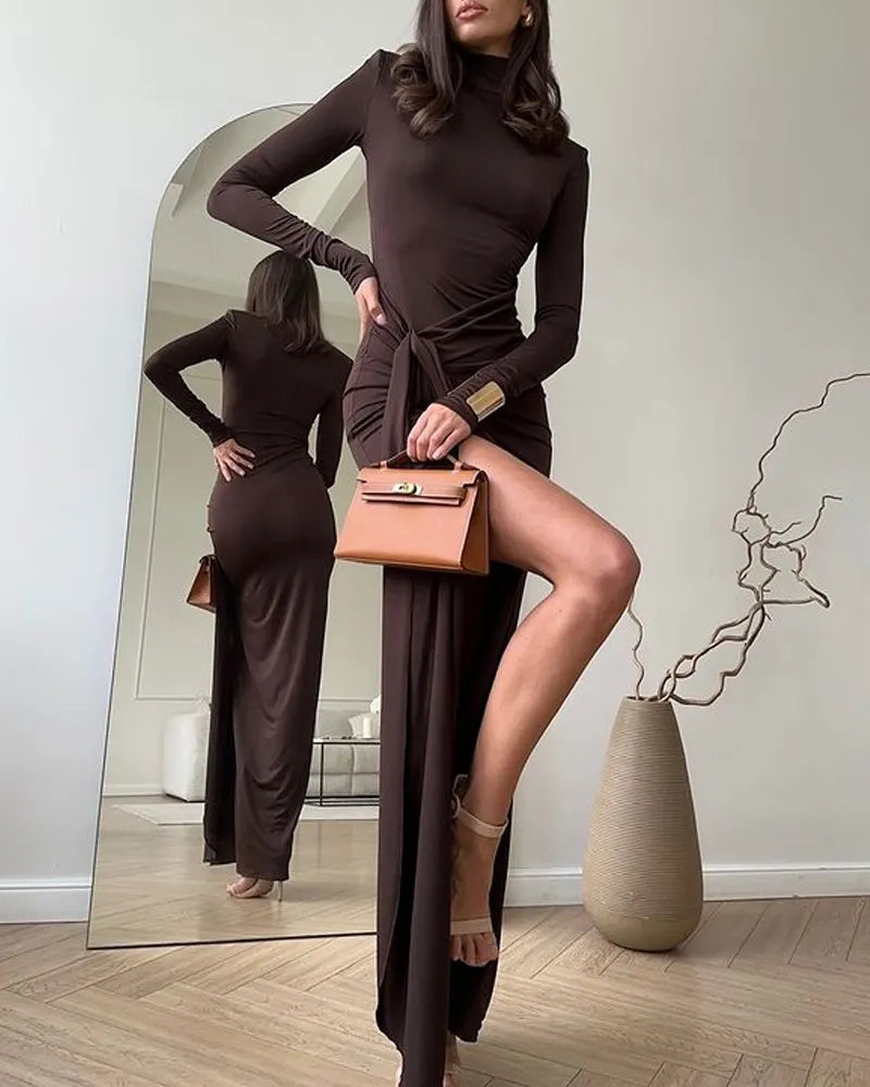 Elegant High-necked Split Dress