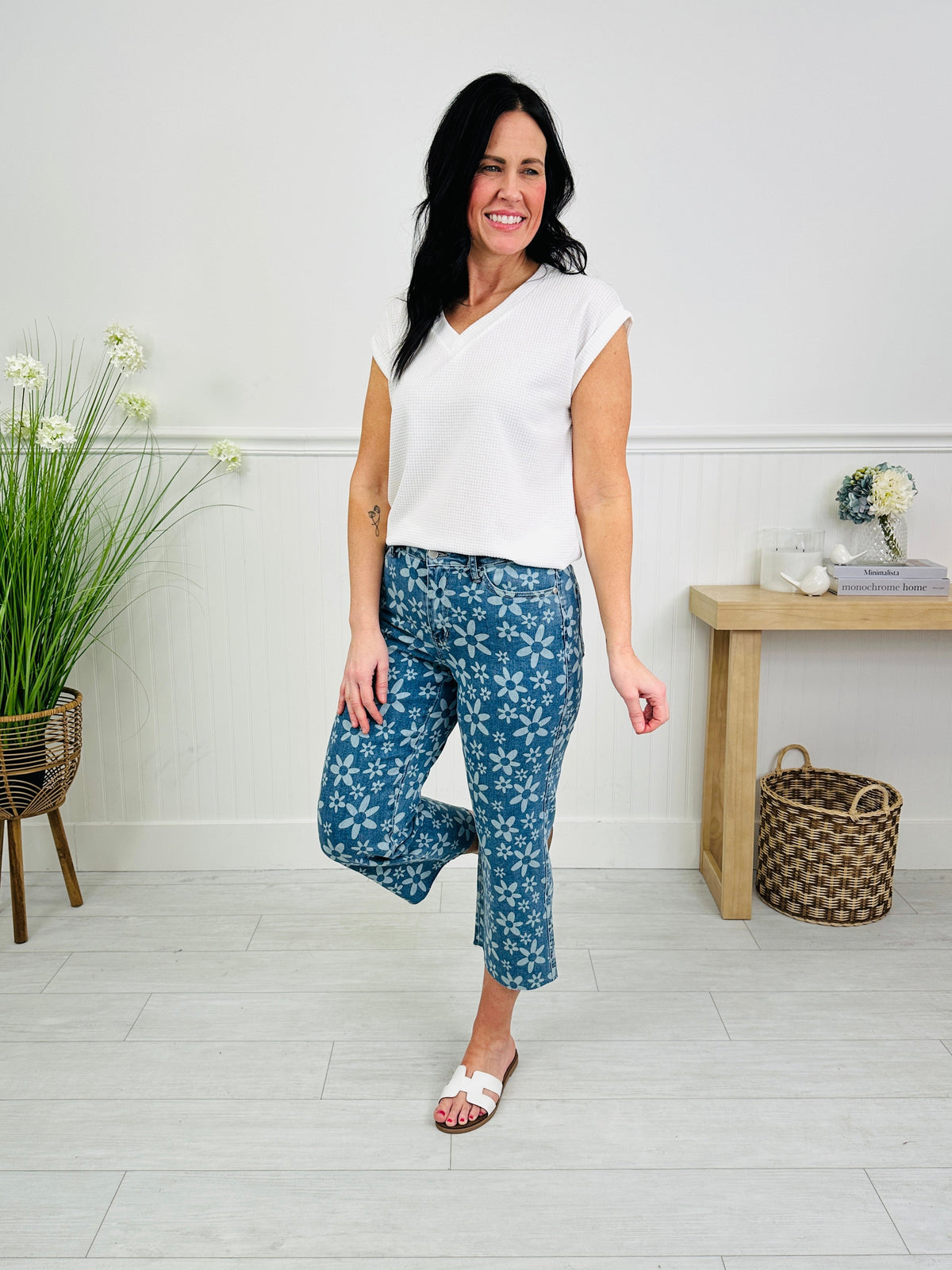 Daisy Daze Cropped Wide Leg Jeans