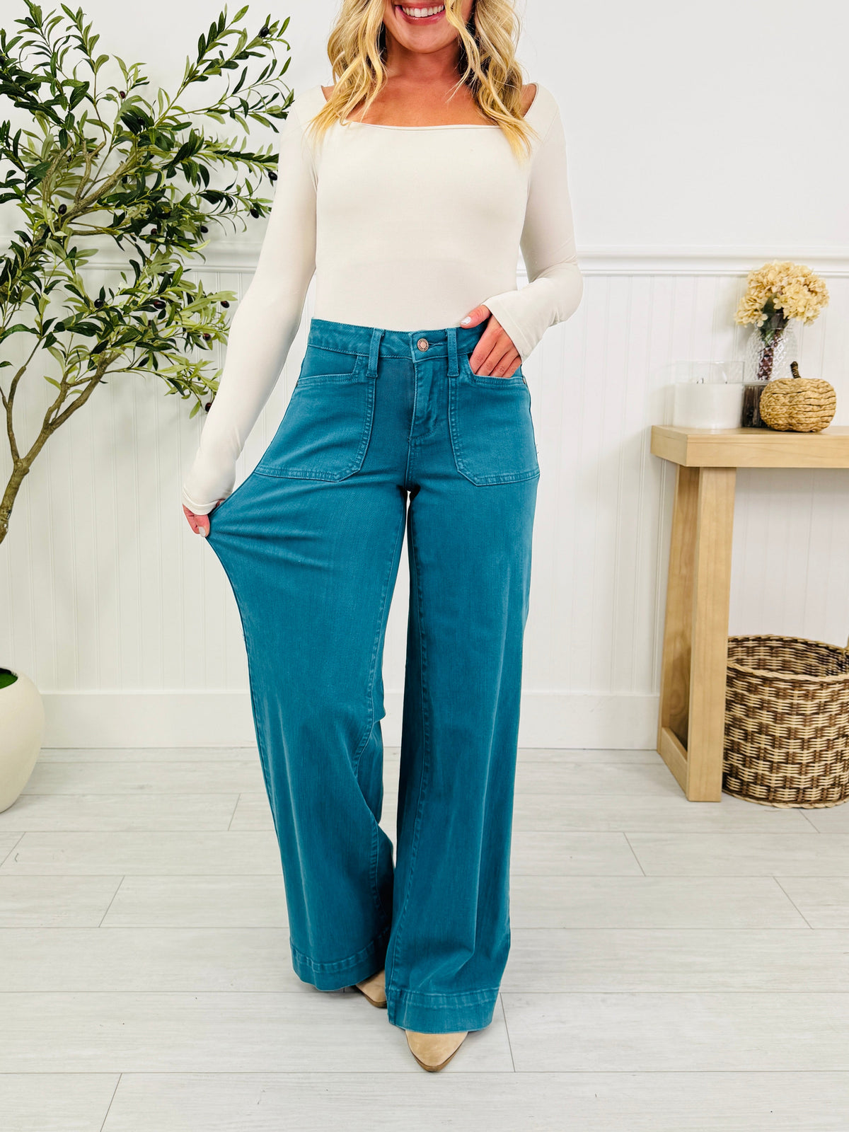 Deep Waters Wide Leg Utility Jeans