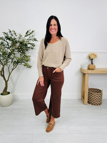 Melt In Your Mouth Chocolate Wide Leg Cropped Jeans