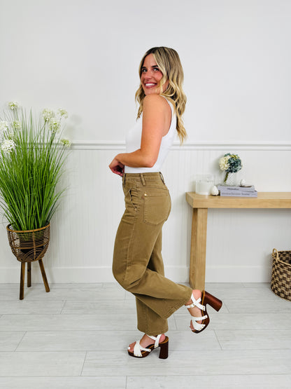 Khaki Crush Ankle Wide Jeans