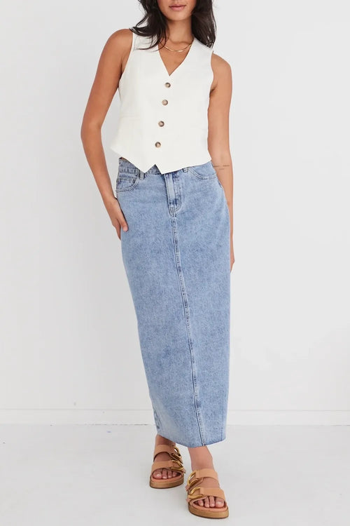 Vintage Blue Denim Midi Skirt