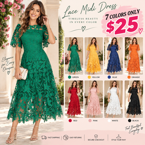 Women Navy Floral Lace Short Sleeve Tiered Maxi Dress