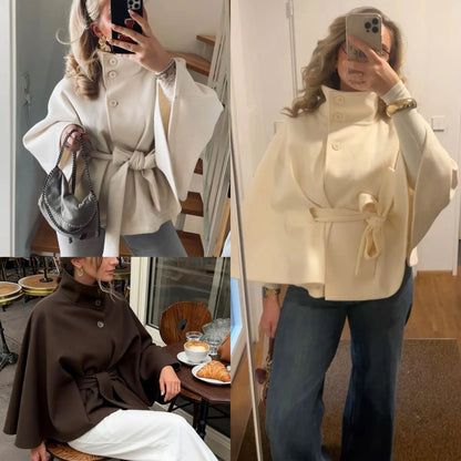 Womens Wool Blend Poncho Pea Coat