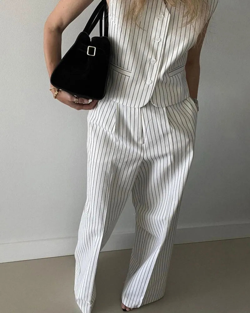 Striped temperament casual vest two-piece set