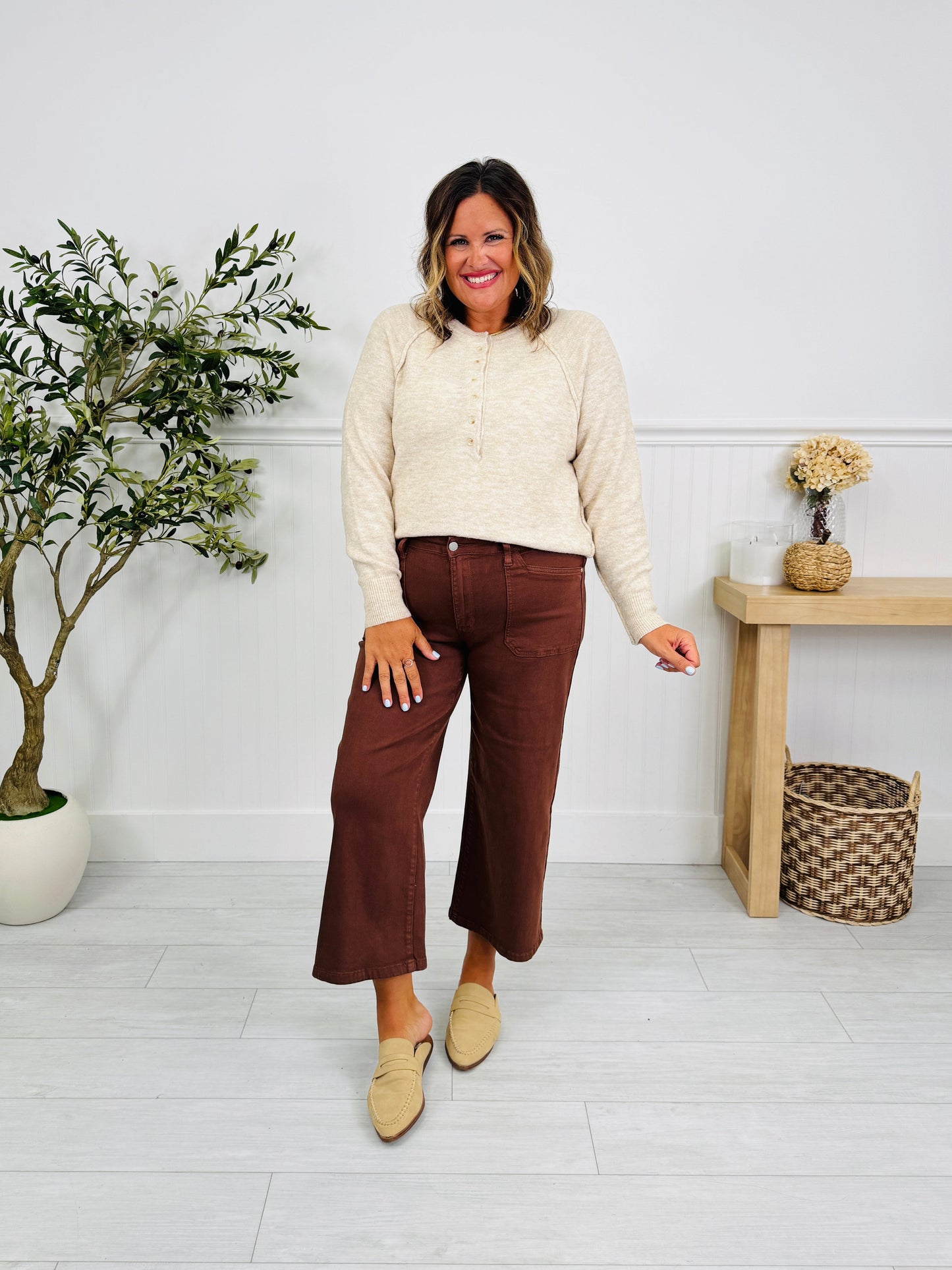 Melt In Your Mouth Chocolate Wide Leg Cropped Jeans