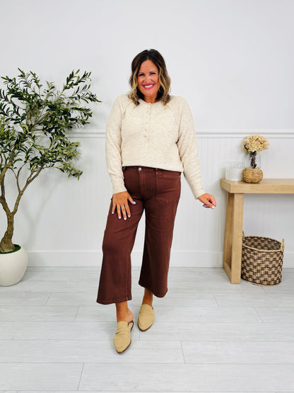 Melt In Your Mouth Chocolate Wide Leg Cropped Jeans