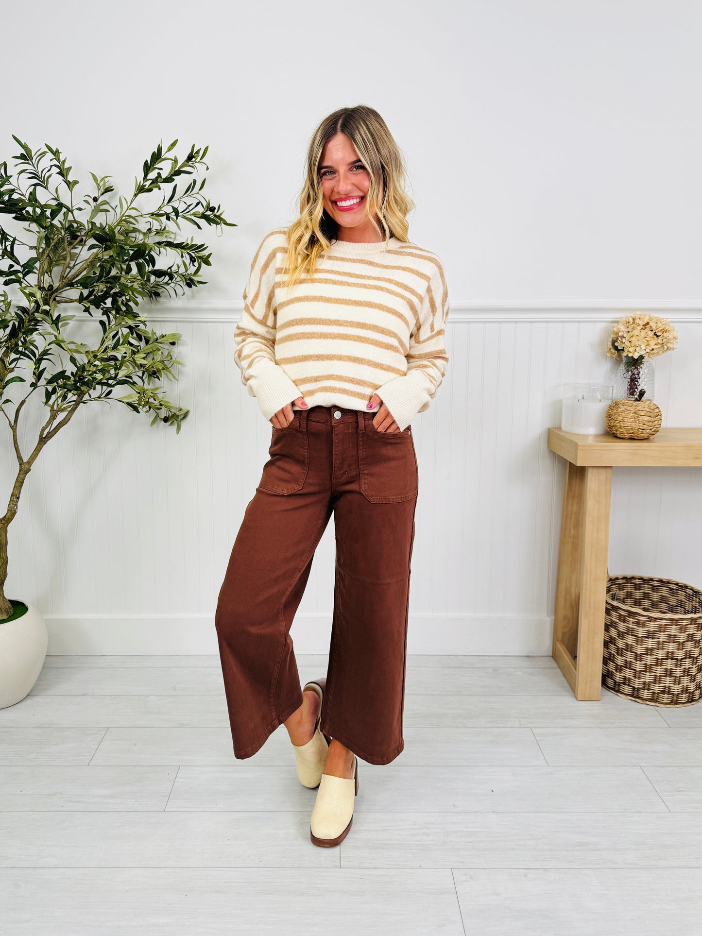 Melt In Your Mouth Chocolate Wide Leg Cropped Jeans