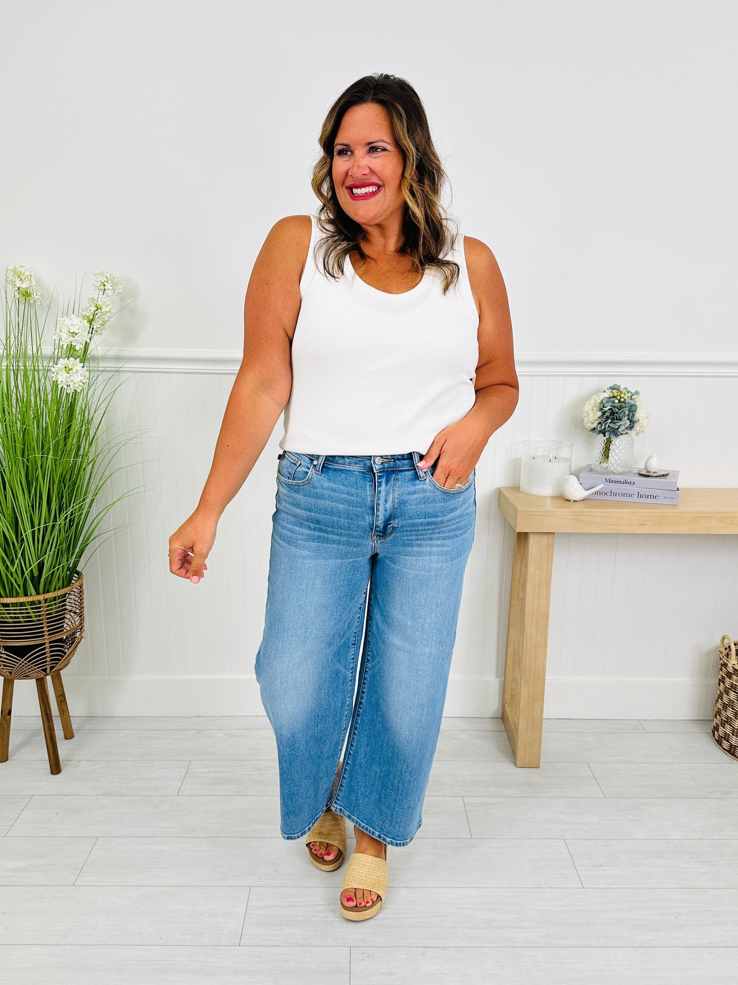 Keep It Simple Ankle Wide Jeans