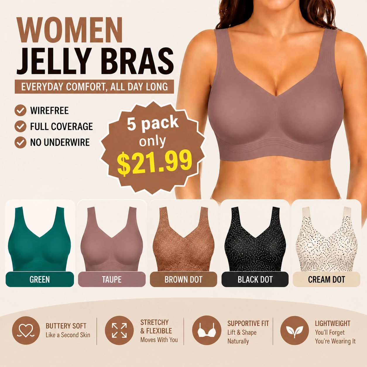 ⌛Limited-Time Offer - Women Jelly Bras Wirefree Full Coverage No Underwire