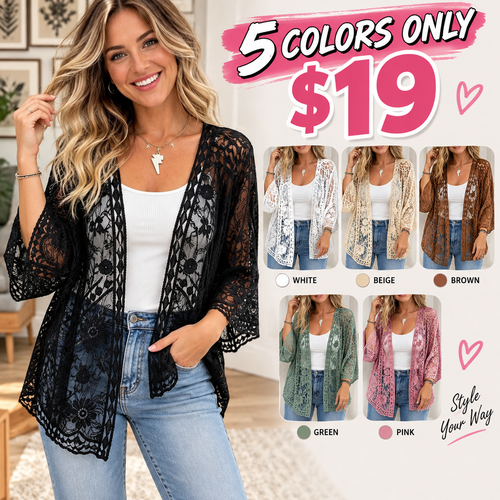 Women's Sheer Floral Lace Open-Front Kimono Cardigan