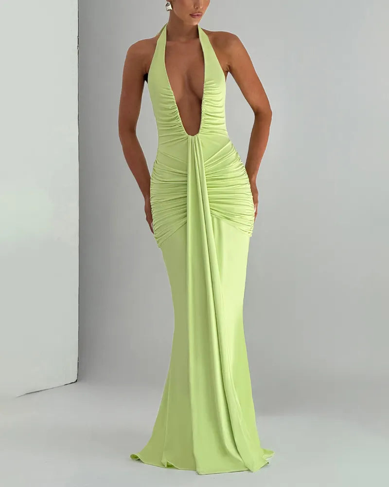 Sexy Solid Color V-Neck Dress