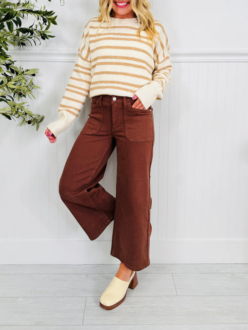 Melt In Your Mouth Chocolate Wide Leg Cropped Jeans