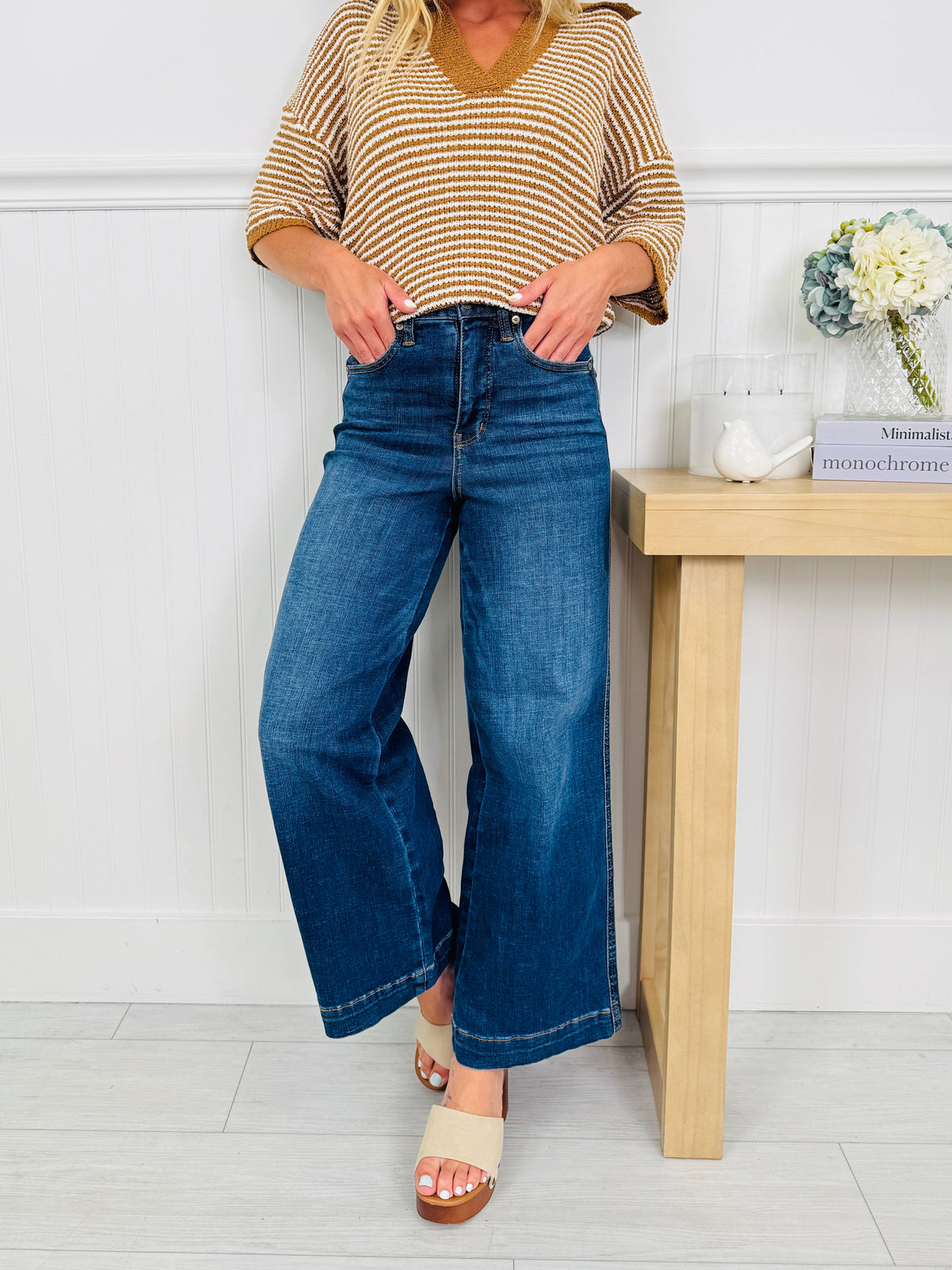 Set The Standard Tummy Control Ankle Wide Jeans
