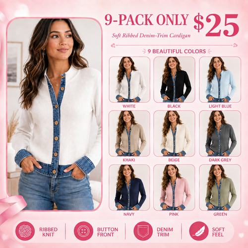 CLEARANCE SALE🔥Women's Denim-paneled Knit Cardigan
