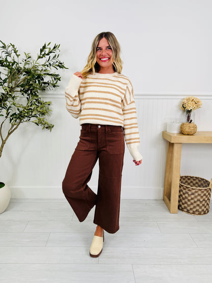 Melt In Your Mouth Chocolate Wide Leg Cropped Jeans