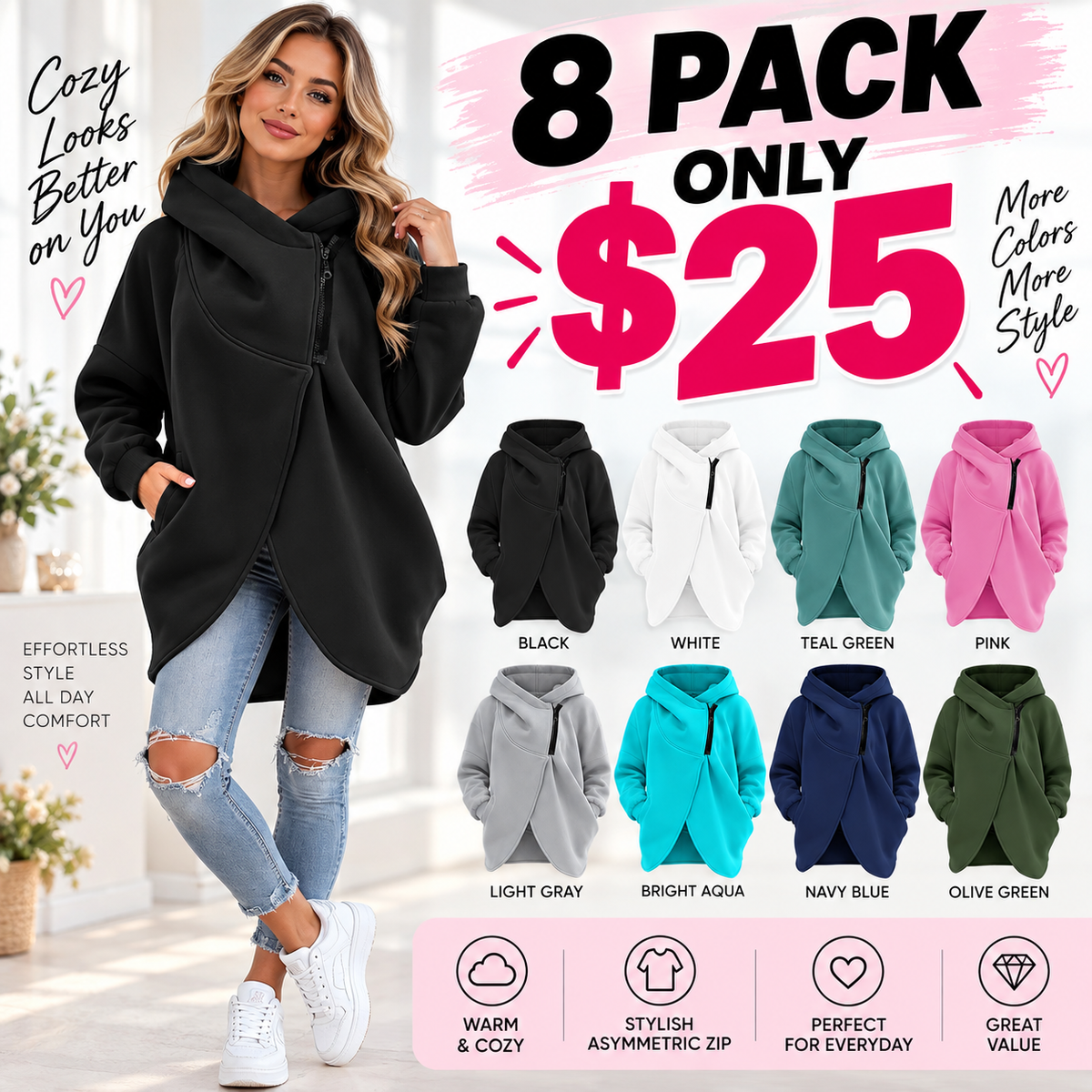 🌷Brielle - Stylish oversized warm zipper hoodie jacket