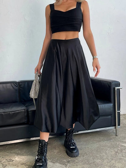 Zippered Satin A-Line Skirt