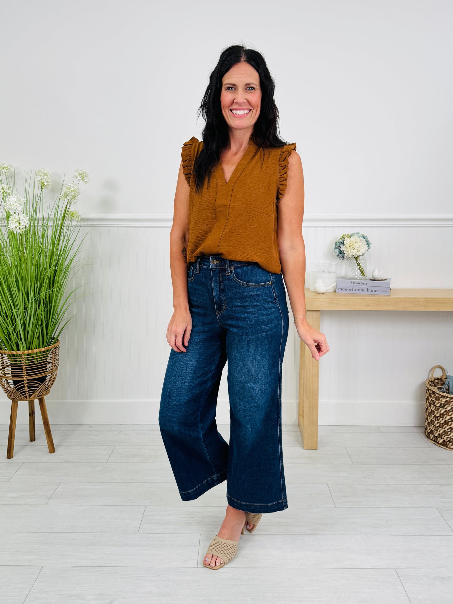 Set The Standard Tummy Control Ankle Wide Jeans
