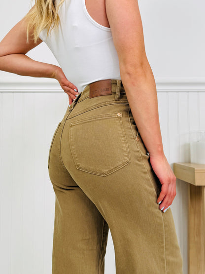 Khaki Crush Ankle Wide Jeans