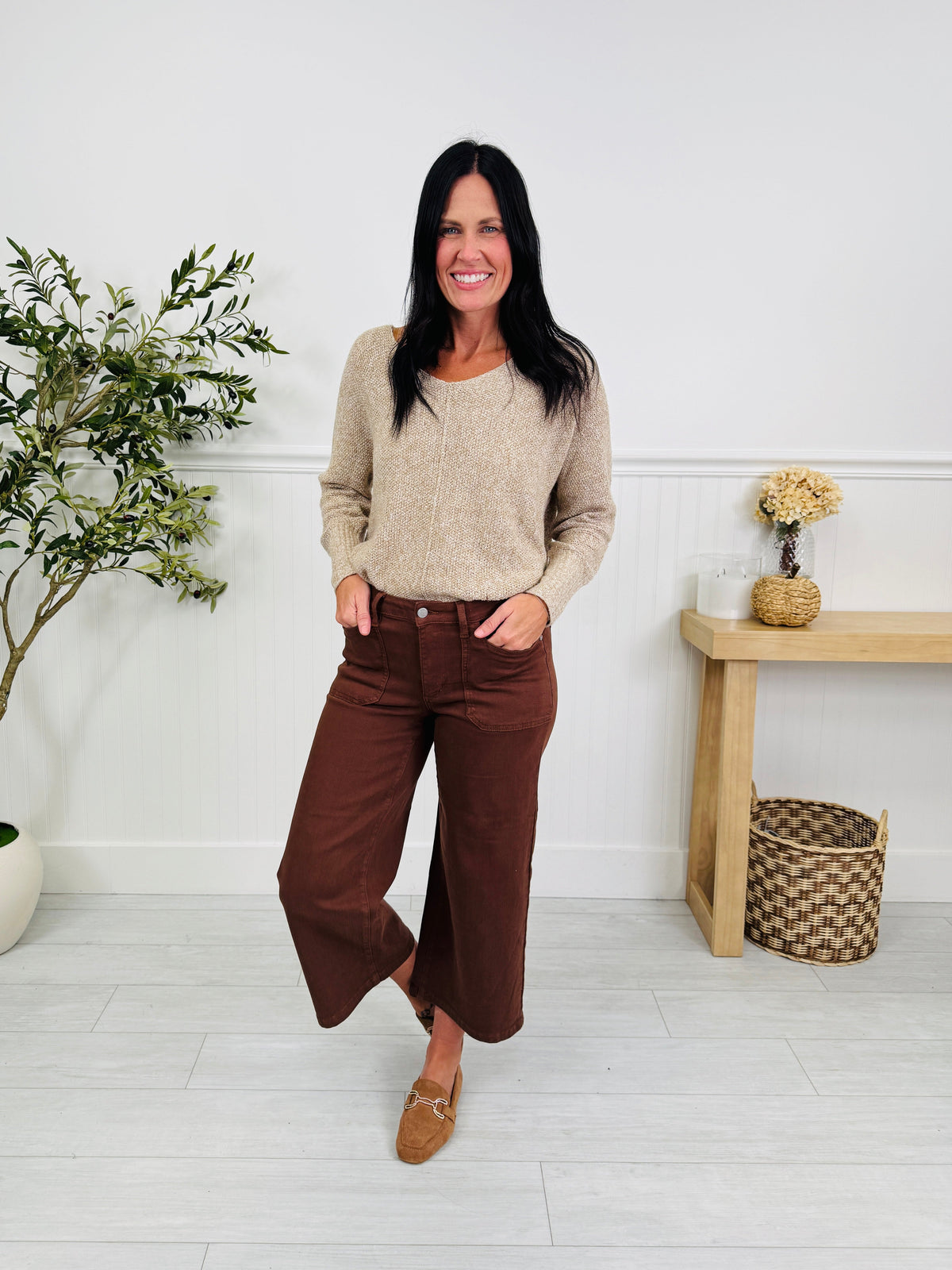Melt In Your Mouth Chocolate Wide Leg Cropped Jeans