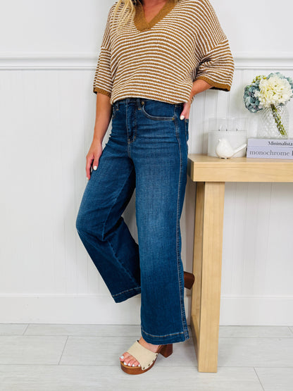 Set The Standard Tummy Control Ankle Wide Jeans