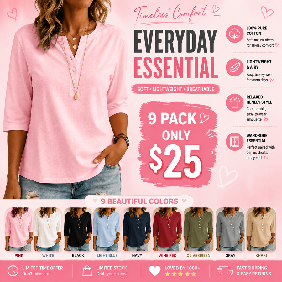🔥2026! ! ! HOT SEAL- Classic Henley Collar 100% Cotton T-shirt