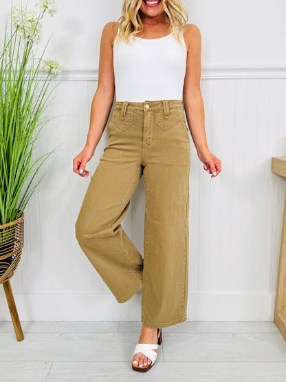 Khaki Crush Ankle Wide Jeans