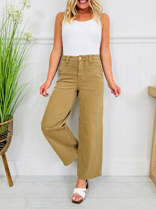Khaki Crush Ankle Wide Jeans
