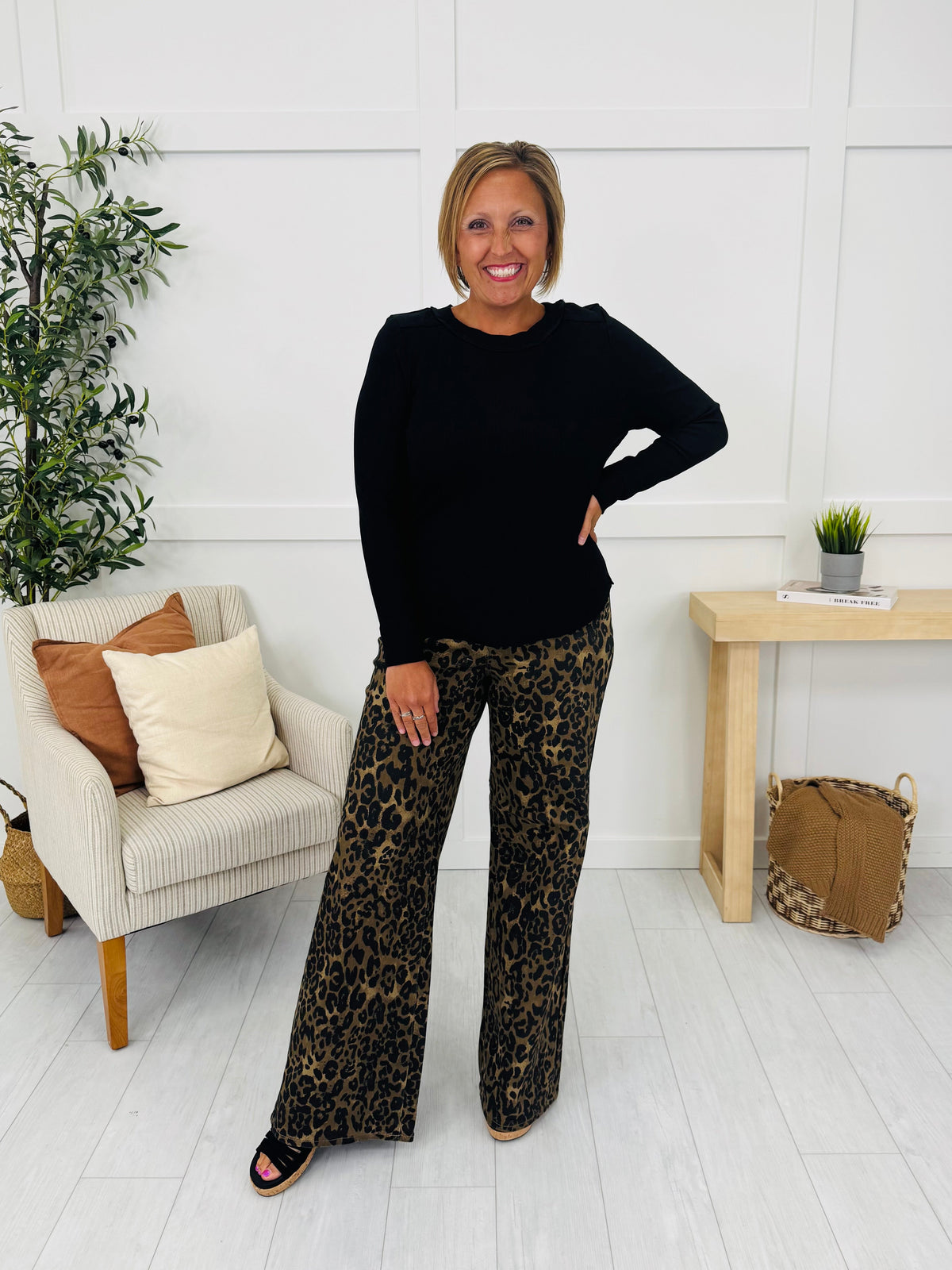 Walk On The Wild Side Retro Wide Leg Leopard Jeans