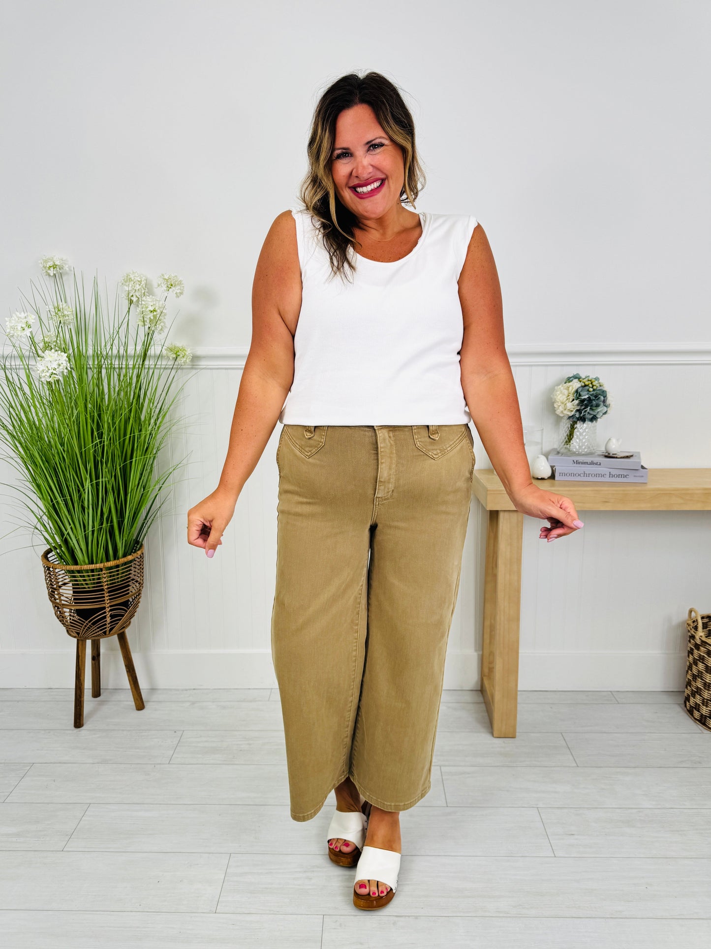 Khaki Crush Ankle Wide Jeans