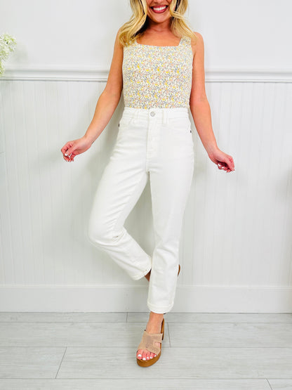 Perfect Match White Double Cuff Boyfriend Jeans in Reg/Curvy