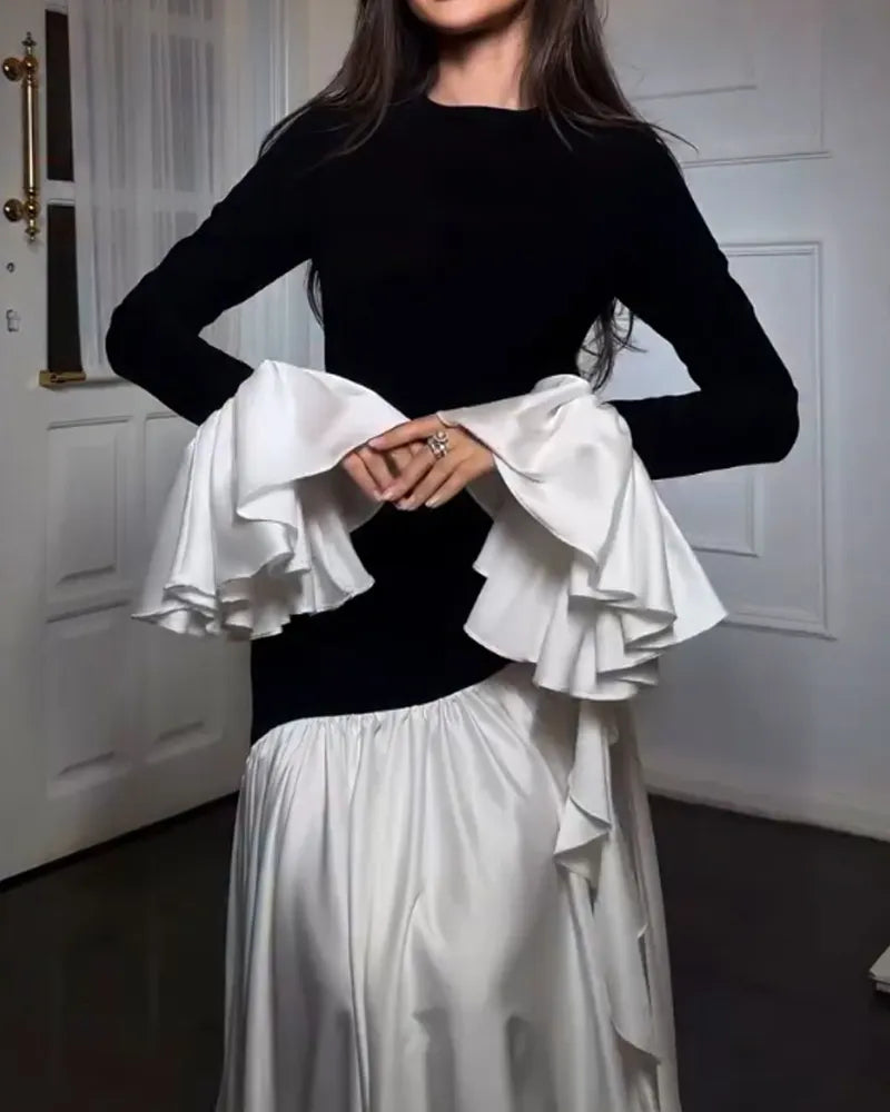 Elegant Ruffle Crewneck Dress