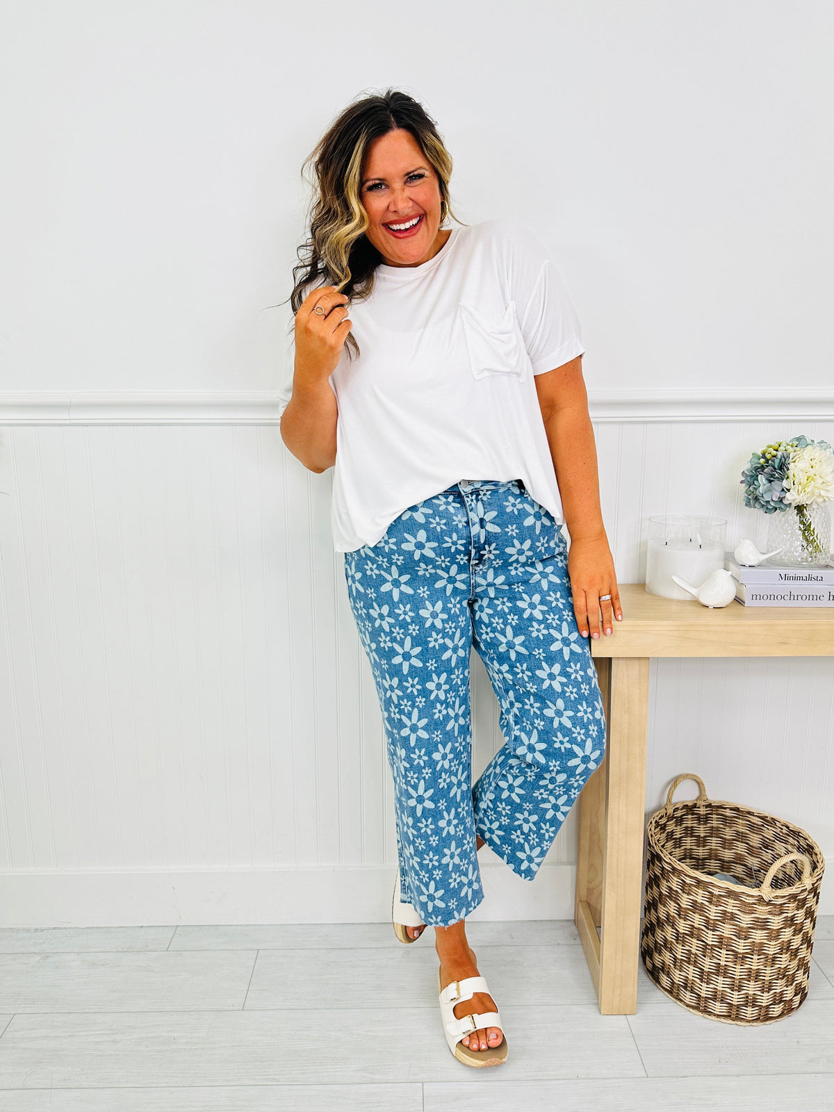 Daisy Daze Cropped Wide Leg Jeans