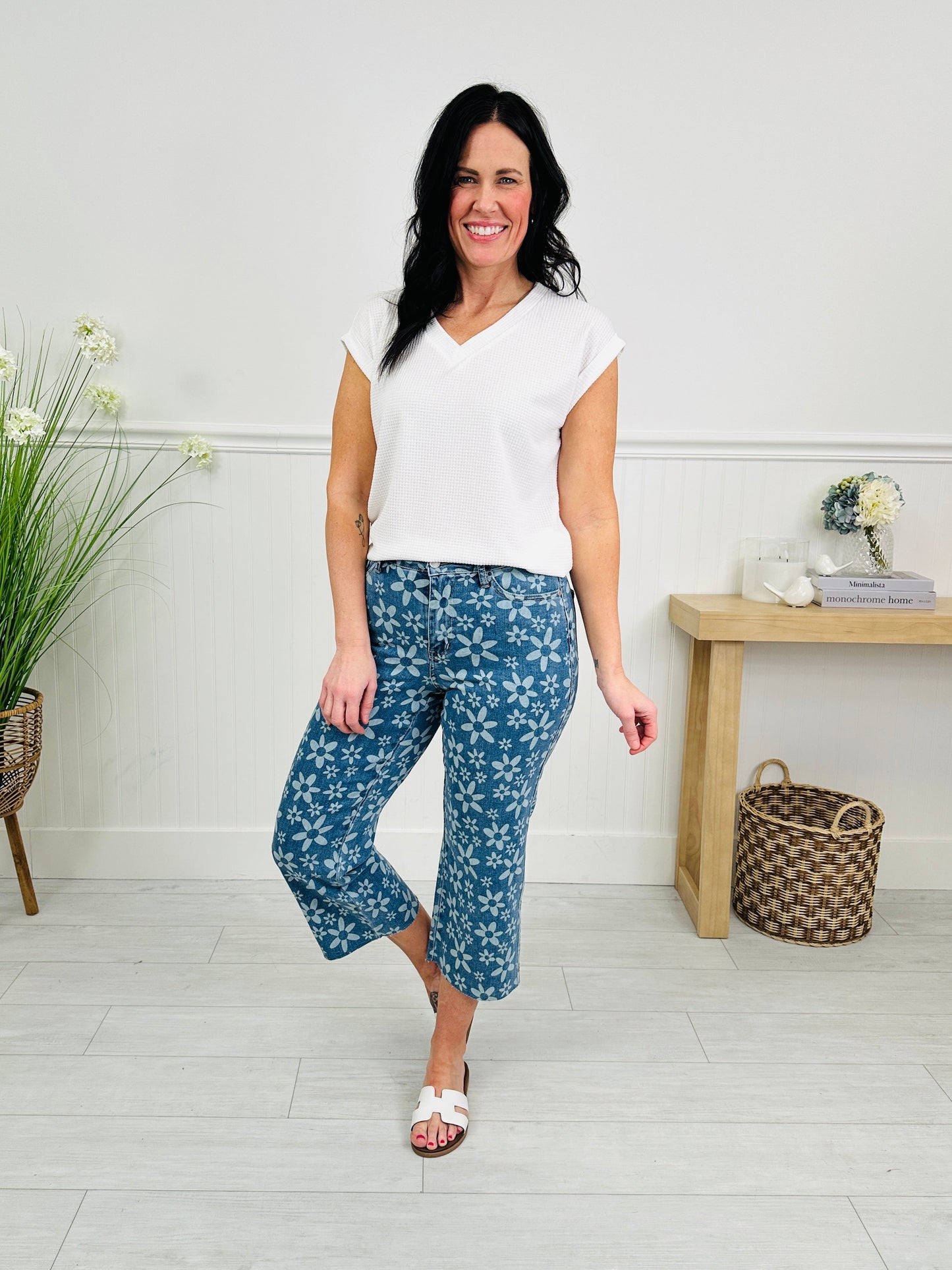Daisy Daze Cropped Wide Leg Jeans