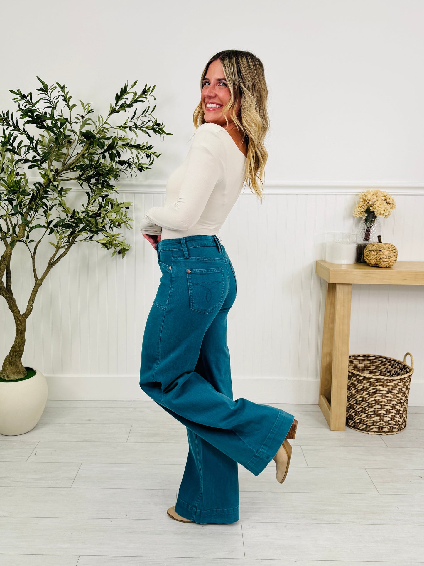 Deep Waters Wide Leg Utility Jeans